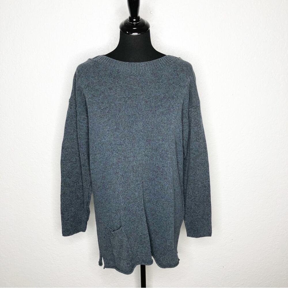 Flax blue green brown cotton pocket front tunic sweater size Small / Medium S/M